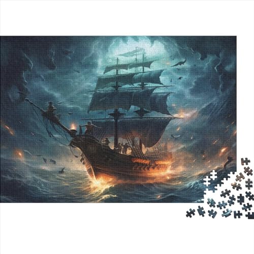 Piratenschiff 500 Stück Holzpuzzles Abbauen Familien Das Meer bei Nacht Handgefertigte DIY-Anpassung Geburtstag Geschenke Familie Wanddekoration 500pcs (52x38cm) von YAMABAIHUO