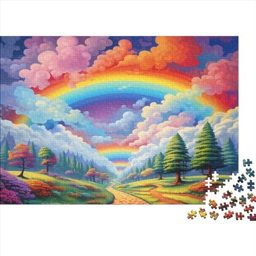 Regenbogen 300 Stück Holzpuzzles Kniffel Spaß Für Die Ganze Familie Schöne Landschaft Handgefertigte DIY-Anpassung Paar Liebhaber Geschenke Familie Wanddekoration 300pcs (40x28cm) von YAMABAIHUO