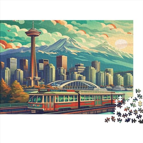 Retro Wagen Vancouver 1000 Stück Holzpuzzles Stress Abbauen Eine wohlhabende Stadt Handgefertigte DIY-Anpassung Paar Liebhaber Geschenke Familiendekorationen 1000pcs (75x50cm) von YAMABAIHUO