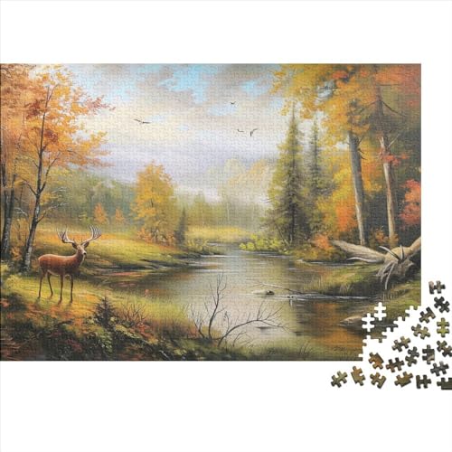 The Hirsch by The River 1000 Stück Holzpuzzles Puzzlespiele Für Erwachsene Interessante Wildtiere Handgefertigte DIY-Anpassung Puzzle-Geschenk Familie Wanddekoration 1000pcs (75x50cm) von YAMABAIHUO