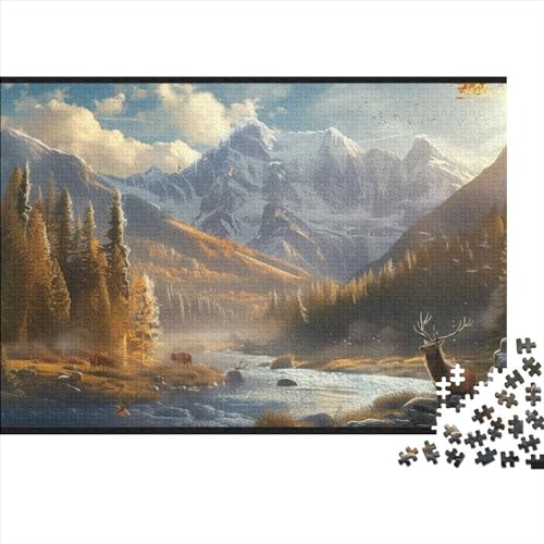 The Hirsch by The River 300 Stück Holzpuzzles Stress Abbauen Interessante Wildtiere Handgefertigte DIY-Anpassung Puzzle-Geschenk Familie Wanddekoration 300pcs (40x28cm) von YAMABAIHUO