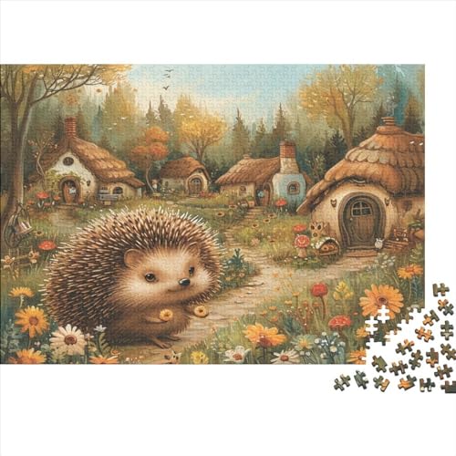 The Igel in The Village Square 300 Stück Holzpuzzles Stress Abbauen Interessante Wildtiere Handgefertigte DIY-Anpassung Paar Liebhaber Geschenke Familiendekorationen 300pcs (40x28cm) von YAMABAIHUO