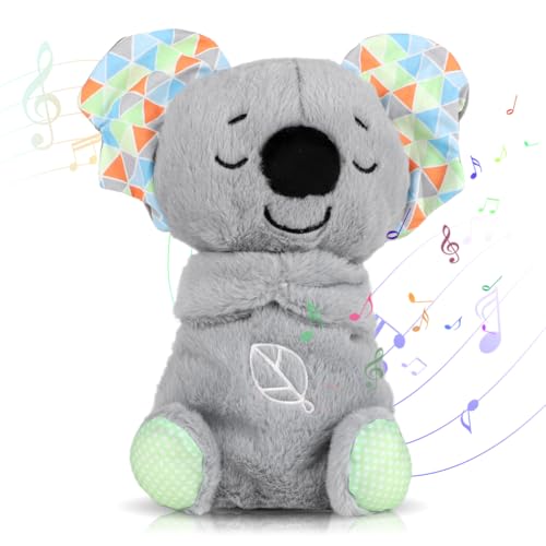 YANAYANA Koala Kuscheltier, Einschlafhilfe Babys Schlummer Koala Plüschtier Mit Herzschlag Rhythmischen Atembewegung und Sanfter Musik, Babyparty & Neugeborenen Geschenk, Baby Spielzeug 0 Monate von YANAYANA