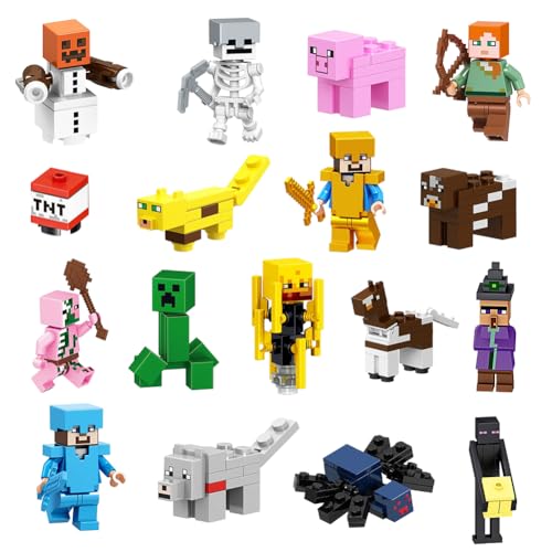 YANAYANA Mini Figuren Miner Gamer Tortenfiguren Set, 17 Stück Mini Spielzeug Figuren, Cupcake Deko Videospiel Figur Geschenk für Jungen Kinder Spielfans, Spielzeugmodell Geburtstags Geschenk Kinder von YANAYANA