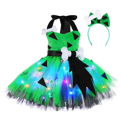 YANFJHV 152 Schwarz Costumes Halloween Girls Shirts Halloween Girls Glow Dresses And Bone Headdresses (GN1, 7-8 Years) von YANFJHV