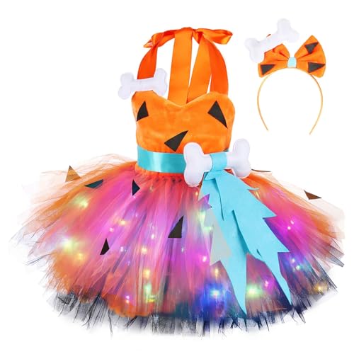 YANFJHV 152 Schwarz Costumes Halloween Girls Shirts Halloween Girls Glow Dresses And Bone Headdresses (Orange, 3-4 Years) von YANFJHV