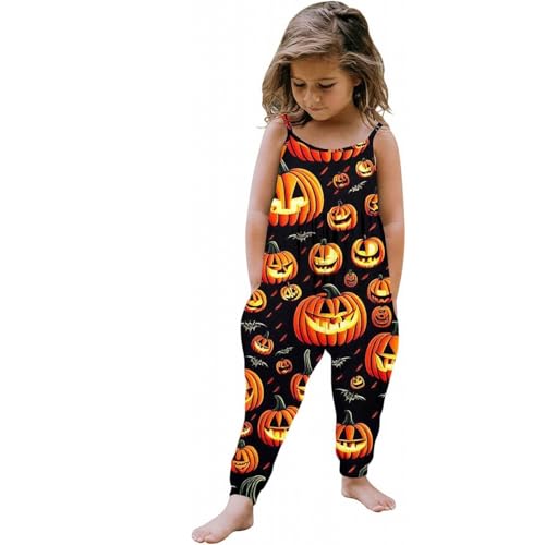 YANFJHV Baby 80 Halloween Outfit Baby Kinder Overall Hosen Kleidung Mit Druck Ärmelloses Strap Overall (Orange, 3-4 Years) von YANFJHV