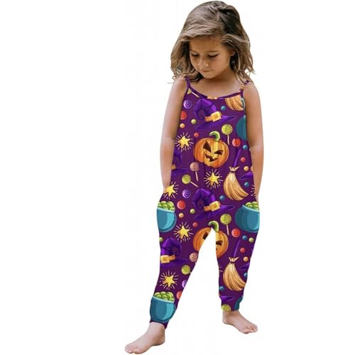 YANFJHV Baby 80 Halloween Outfit Baby Kinder Overall Hosen Kleidung Mit Druck Ärmelloses Strap Overall (Purple, 3-4 Years) von YANFJHV