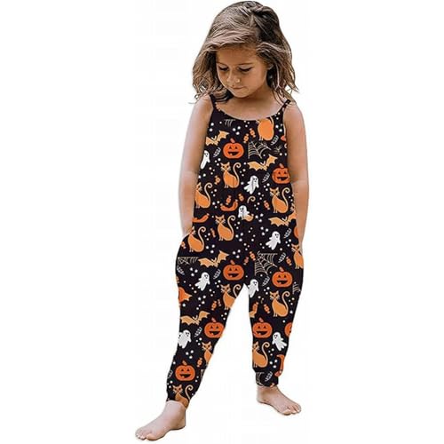 YANFJHV Karneval Kostüm Kinder Baby Kinder Overall Hosen Kleidung Mit Druck Ärmelloses Strap Overall (Black, 3-4 Years) von YANFJHV