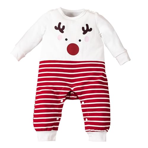 YANFJHV Kostüm 86 Junge Christmas Print Round Neck Long Sleeve Bodysuit Crawling Suit (Red, 1-3 Months) von YANFJHV