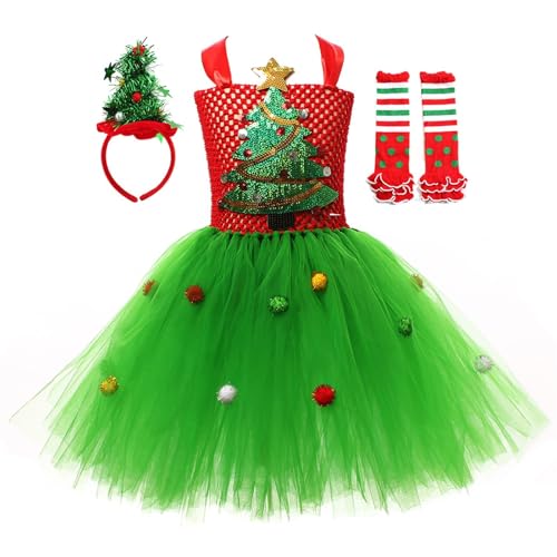 YANFJHV Weihnachtsgeschichten Adventskalender Tree Costume Poncho Stage Performance Costume (Green, 8-9 Years) von YANFJHV