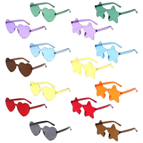 YANGUN 14 Stück Party Brille, Randlose Herz Brille, Farbe Herz Brille, Herz Sonnenbrille Partybrille, Kostümzubehör für Karneval Strandparty Weihnachten von YANGUN