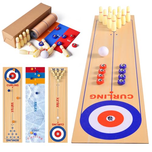 YANGUN 3 in 1 Tisch Curling Spiel, Shuffleboard Bowling Curling Spiel, 82x20 cm Bowling Shuffleboard Tischset, Tragbares Curling-Spiel, Tisch-Familienspiel für Zuhause, Büro, Party von YANGUN