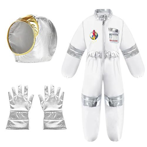 YANGUN Astronaut Kostüm Kinder mit Astronauten Helm Kinder Astronaut Handschuhe, Halloween Kind Unisex weiß Astronaut Kostüm, Stroonaut für Karneval, Fasching, Mottoparty, 6-7Jahren von YANGUN