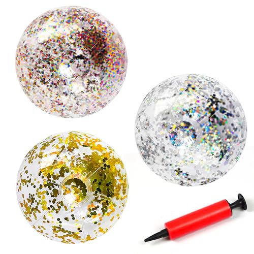 YANGUN Aufblasbare Glitter Wasserbälle, 3 Stück 40Cm Wasserball Aufblasbar, Inflatable Beach Ball, Inflatable Ball Wasserbälle, Strandball, für Den Sommer Im Freien Pool Spielen Partei Dekorationen von YANGUN