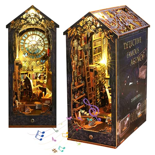 YANGUN DIY Book Nook Kit, 3D Puzzle Holz Buchstütze, DIY Miniatur Haus mit LED-Licht und Möbeln, Book Nook Bausatz, Puppenhäuser Miniatur Haus Kit, Modellbausätze für Erwachsene zum Bauen (Detektei) von YANGUN