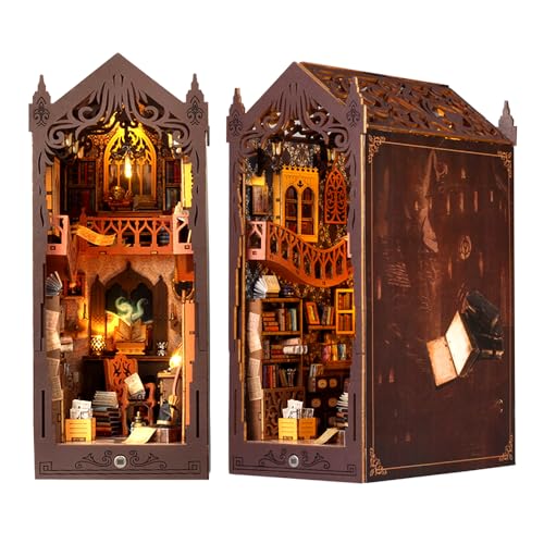 YANGUN DIY Book Nook Kit, 3D Puzzle Holz Buchstütze, DIY Miniatur Haus mit Sensorlicht und Möbeln, Puppenhäuser Miniatur Haus Kit, Modellbausätze für Erwachsene zum Bauen (Magische Bibliothek) von YANGUN