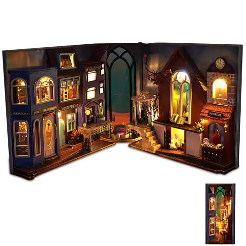 YANGUN DIY Book Nook Kit, 3D Puzzle Holz Buchstütze, DIY Miniatur Haus mit LED-Licht, Puppenhäuser Miniatur Haus Kit, Bücherregal Miniaturszenen, Modellbausätze für Erwachsene zum Bauen (Magic Spell) von YANGUN