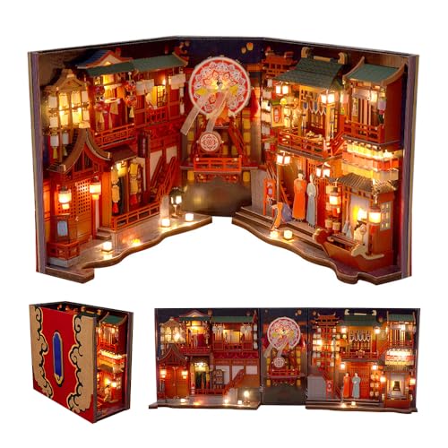 YANGUN DIY Book Nook Kit, 3D Puzzle Holz Buchstütze, DIY Miniatur Haus mit LED-Licht, Puppenhäuser Miniatur Haus Kit, Bücherregal Miniaturszenen Modellbausätze für Erwachsene zum Bauen (Tang-Dynastie) von YANGUN