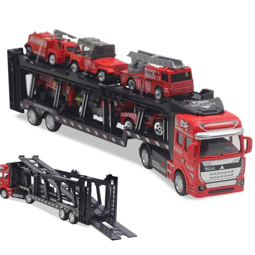 YANGUN Bagger Spielzeug, Baufahrzeuge Spielzeug Set, Baustellenfahrzeuge, 7-in-1 Autotransporter Toy, Baufahrzeug Autos Bagger, Toy Auto Set für Kinder ab 3 Jahren, Gelb (Fire Trucks) YANGUN Bagger Spielzeug, Baufahrzeuge Spielzeug Set, Baustellenfahrzeuge, 7-in-1 Autotransporter Toy, Baufahrzeug Autos Bagger, Toy Auto Set für Kinder ab 3 Jahren, Gelb (Fire Trucks) von YANGUN