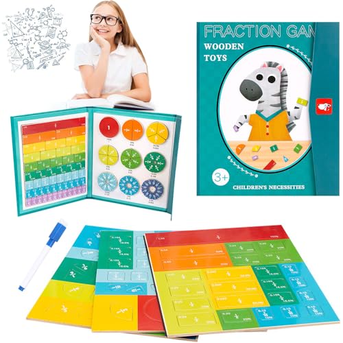 YANGUN Holz Bruchrechnen Montessori Material, Arithmetisches Lernspielzeug mit Magnetische Bruchkacheln und Bruchrechenkreise, Montessori Mathe Spielzeug, Bruchrechnen Spiel von YANGUN