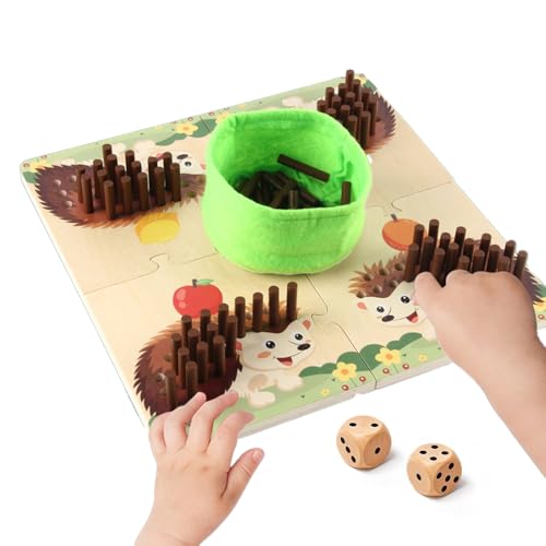 YANGUN Igel Steckspiel Holz, 100 Holzstäbchen Steckspiel mit Würfeln, Igel Steckspiel Pädagogisches Sensorisches, Mathe Feinmotorik Spiel & Zählspielzeug, Geschenke für ab 3 Jahren von YANGUN