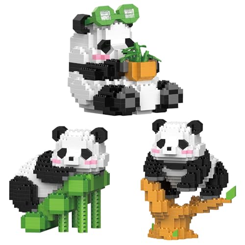 YANGUN Mini Bausteine Panda, 3 Stück Panda Klemmbausteine Set, 3 in 1 Panda Bausteine Set, Klemmbausteine Tiere Set, Mini Tiere Bausteine Set, Bausteine für Erwachsene Kinder, Niedlich Panda Bricks von YANGUN