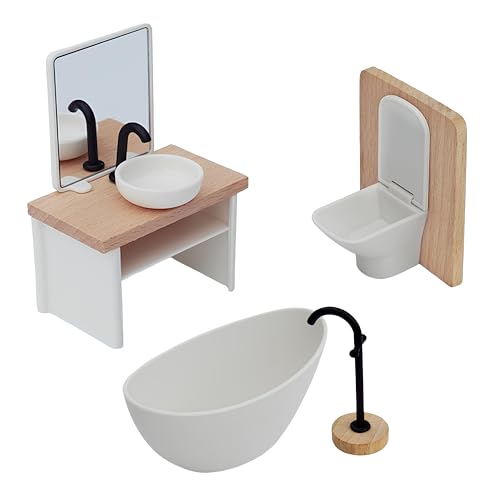 Miniatur Modellbau Zubehör, 4 Stück Miniatur Möbel Badezimmer, Puppenhaus Möbel Badezimmer, Puppenhauszubehör 1/12 Maßstab-Tap, Badewanne, Toilette, Waschbecken, Dekoration Für Puppenhaus von YANJIY