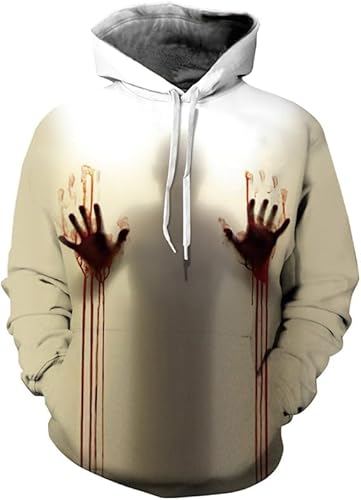 YANRAN 3D Halloween Thema Schädel Drucke Pullover Hoodies Atmungsaktiv gemusterten Pullover Kapuzen-Sweatshirt mit Taschen für Herren Damen -Geschenk von YANRAN