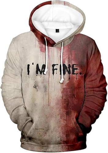 YANRAN Problem SolvedHooded I'M Fine Bloody Hooded Kordelzug Tasche Sweatshirt Männer/Frauen Hip Hop Pullover-Geschenk von YANRAN