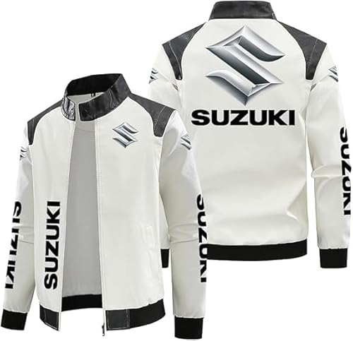 YANRAN Winddichter Herrenmantel Lederjacke S.u.z.u.k.i Bedruckter Bikermantel Stehkragen Zip Sweatshirt - Geschenke von YANRAN