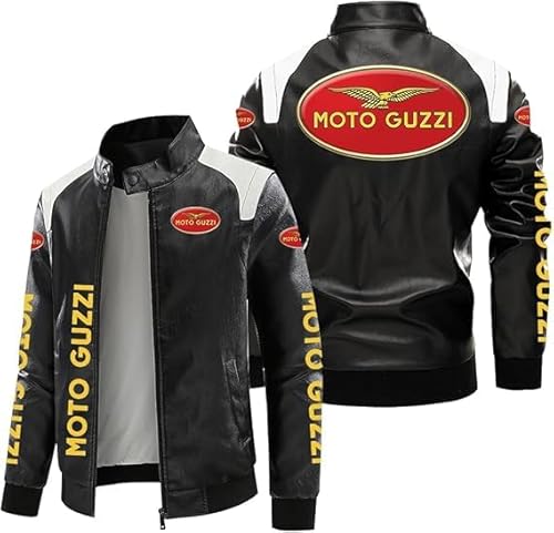 YANRAN Winddichter Herrenmantel Lederjacken M.o.to G.u.z.z.i Print Motorradmäntel Stehkragen Jacke Zip Sweatshirt - Geschenk von YANRAN