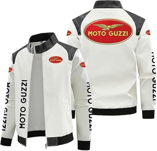 YANRAN Winddichter Herrenmantel Lederjacken M.o.to G.u.z.z.i Print Motorradmäntel Stehkragen Jacke Zip Sweatshirt - Geschenk von YANRAN