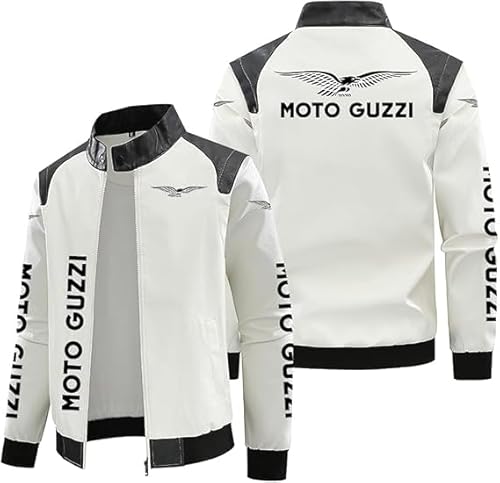 YANRAN Winddichter Herrenmantel Lederjacken M.o.to G.u.z.z.i Print Motorradmäntel Stehkragen Jacke Zip Sweatshirt - Geschenk von YANRAN