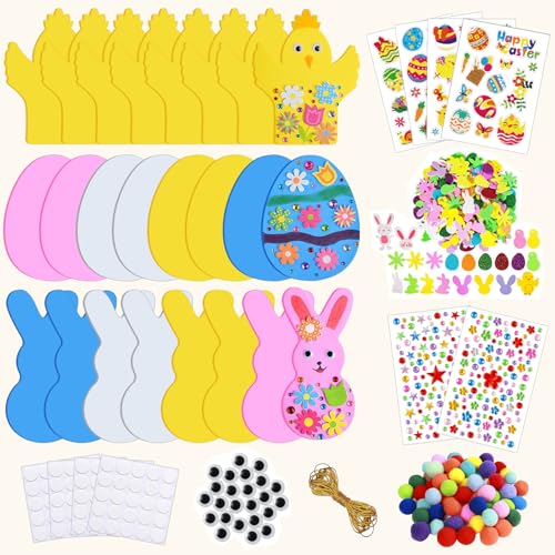 Ostern Basteln Kinder 24 Stück Oster Basteln Kinder, Ostereier Dekorationsset Küken Hase Eier Form Anhänger Deko Kreative Ostern Dekoration von YANSYUN