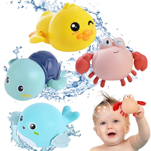 4 Stück Schwimmbad Badewanne Bad Spielzeug, Uhrwerk Schwimmbad Spielzeug, Badespielzeug Baby, Baby Wasserspielzeug, Bad Schwimm Spielzeug, Badewannenspielzeug zum Kinderbaden von YANXINKE