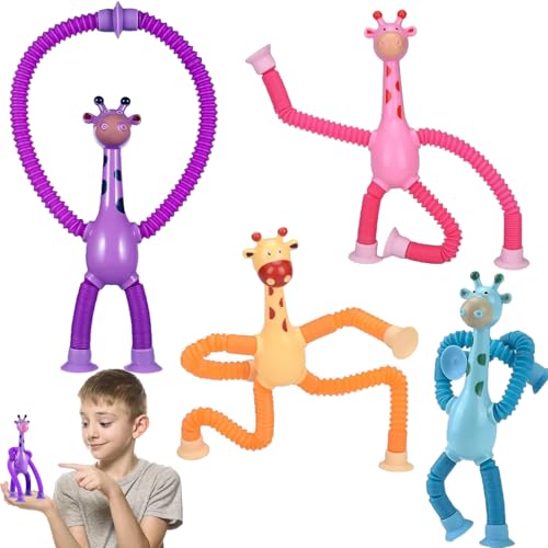 YANXINKE Teleskop Saugnapf Giraffe Spielzeug,4 Stück Telescopic Suction Cup Giraffe Toy,Cartoon Teleskop Rohr Giraffe Stretch,Teleskop Saugnapf Giraffen Spielzeug,Teleskop Giraffe Spielzeug von YANXINKE