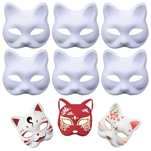 YANXINKE DIY Katzenmaske,6 Stück Weiße Papier Maske,Handgemalte Cat Maske,Weiße Halbmasken,Pappmaché Masken,Weiße Katzenmaske,Katzenmasken zum Bemalen,Weiße Papier Maske,Diy Masken Partyzubehör von YANXINKE