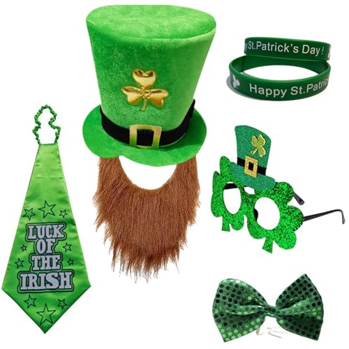 YAOGUI Green Tall Beard Für Stpatricks Mit Eyewear Festival Decor Irish National Day Gathering Party Kostüm Set von YAOGUI