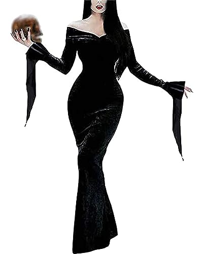 YAOHUOLE Langärmeliges Vampirkleid, V-Ausschnitt, Vampirkleid, Halloween-Kostüm, Party, Schwarz, 2XL, Schwarz, XXL von YAOHUOLE