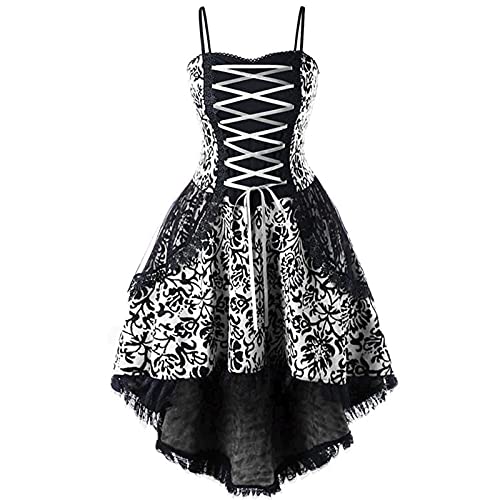 Damen Gothic Kleid Ärmellos Lace-up Mittelalter Kleidung Retro Rockabilly Spitze Kleid A-Linie Boho Cocktail Kleid Elegant Strapskleid Weinlese Halloween Karneval Party Kleider sale clearance von YAOJIWANG