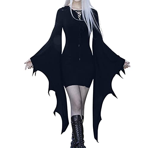 EMATOPViktorianische Kleidung Damen Gothic Kleid Renaissance Mittelalter Partykleid Spitze Halloween Kostüm mit Trompetenärmel Schnürkleid Hohe Taille Elegant Cocktailkleid Knielang Ballkleid von YAOJIWANG