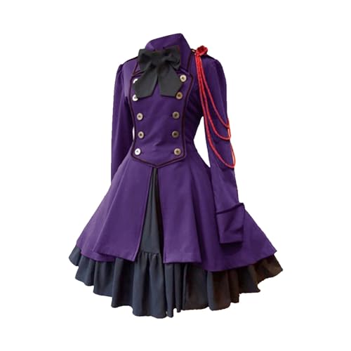 YAOJIWANG Gothic Kleidung Damen Elegant Rockabilly Kleid Swing A-Linie Partykleider Vintage Steampunk Kostüm Hohe Taille Cocktailkleid Festliches Halloween Petticoat Faltenrock Mittelalterkleid von YAOJIWANG