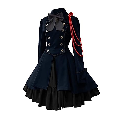 YAOJIWANG Gothic Kleidung Damen Elegant Rockabilly Kleid Swing A-Linie Partykleider Vintage Steampunk Kostüm Hohe Taille Cocktailkleid Festliches Halloween Petticoat Faltenrock Mittelalterkleid von YAOJIWANG