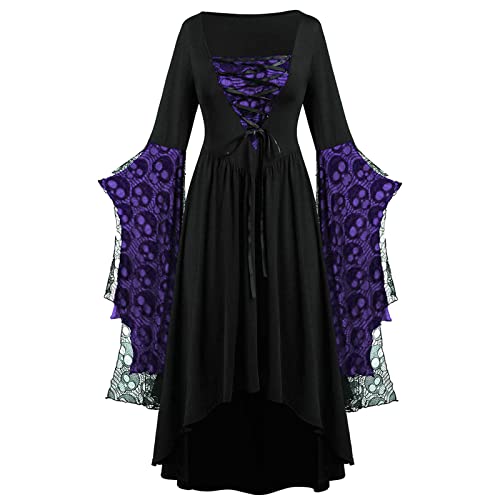 Gothic Kleidung Damen Gebunden Taille Kleid Bodenlang Hexenkleid mit Trompetenärmeln Große Größen Vintage Gericht Mittelalter Kleidung Party Festlich Cosplay Dress Halloween Kostüm Sale Angebot von YAOJIWANG