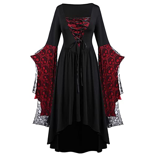 Gothic Kleidung Damen Gebunden Taille Kleid Bodenlang Hexenkleid mit Trompetenärmeln Große Größen Vintage Gericht Mittelalter Kleidung Party Festlich Cosplay Dress Halloween Kostüm Sale Angebot von YAOJIWANG