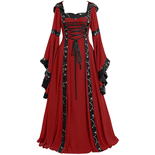 Gothic Mittelalter Kleidung Damen Viktorianisches Kleid Große Größen Dirndl Renaissance Retro Hexenkleid mit Trompetenärmeln Gebundene Taille Kleid für Karneval Halloween Oktoberfest Cosplay Sale von YAOJIWANG