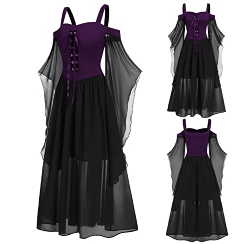 Halloween Kleid Damen Große Größen Gothic Mittelalter Kleidung Vintage Steampunk Maxikleider Festliches Kleid mit Trompetenärmeln Renaissance Hexenkleid Vampir Verbandkleid Partykleid Ballkleid von YAOJIWANG