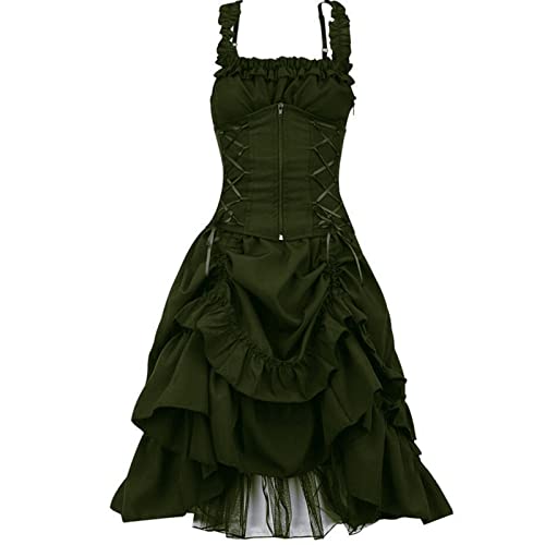 Mittelalter Kleid Damen Spitzen Dirndl Vintage Gothic Kleidung Ärmelloser Hohe Taille Abendkleider Renaissance Retro Lang Elegant Partykleid Steampunk A-Linie Kleider Halloween Kostüm Sale Angebot von YAOJIWANG