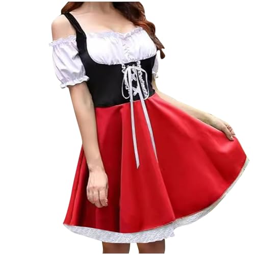 YAOJIWANG Bayerisches Dirndl Damen Midi Trachtenkleid Viktorianischen Maxikleid Kurzarm Mittelalter Kleid Vintage Abendkleid Damen Outfit für Halloween Karneval Oktoberfest Cosplay Sale Angebot von YAOJIWANG